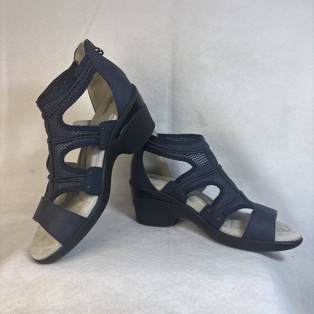 JBU by Jambu Everly Women's Wedge Sandals Navy Blue Strappy Gladiator 8.5 M